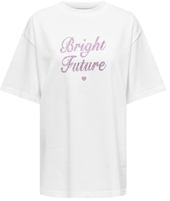 ONLY Damen ONLRIRI S/S Stones TOP Box JRS T-Shirt, Bright White/Print:Bright, XS
