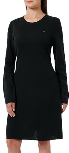 Tommy Hilfiger Vestido Tipo Jersey Soft Wool Flared Sweater Dress Manga Larga, Negro (Black), L