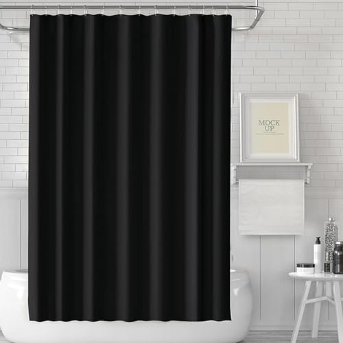 Cortina de Ducha Negra, Cortina de Ducha Resistente al Moho,Cortinas de Ducha Tela de, Cortina de Cuarto de Lavado, Cortina bañera，Incluye 12 Anillas C y Anillas magnéticas,Cortina baño,180X180cm