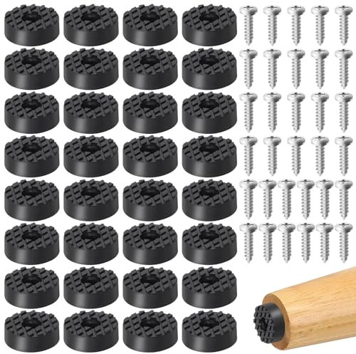 Rustark 32 piezas de 24 mm, patas de goma negras para muebles, patas redondas, tipo atornillado con tornillos fuertes a juego, patas antideslizantes para muebles para tabla de cortar de madera,