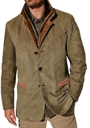 Veste de pilote Coupe-vent Aspect daim Cuir synthétique Veste de travail Veste en daim pour homme Manteau long Vintage Col à revers pour Hommes Veste Homme Printemps éTé