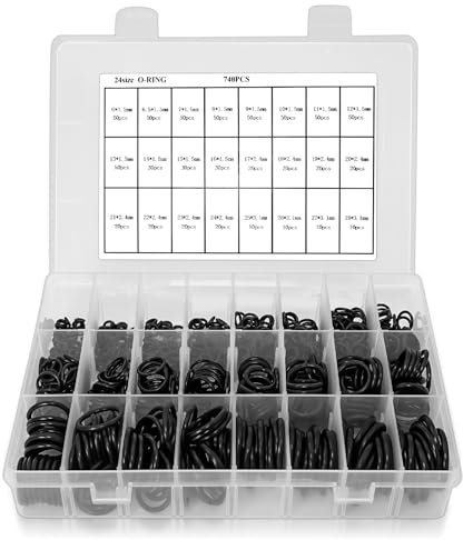 740 Stücke O-Ringe Sortiment Set, 24 Größen Gummi Dichtungsringe, Nitrilkautschuk Dichtringe für Sanitär & Auto-Reparatur, Öl-, Säure- und Hitzebeständig, für Elektrische & Hydraulische Anwendungen