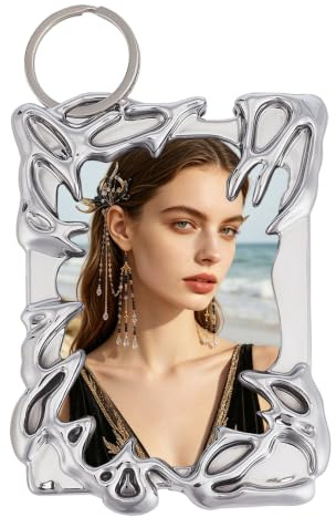 NICENEEDED Electroplate Plastics Frame Photocard Holder ID Badge Holder | Silver Plating Irregular Frame Photo Keychain, Kpop Photocard Keychain Photocard Display Frame for Travel Card Bus Pass