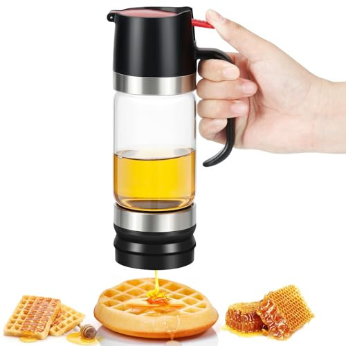 Pinyenr Honigspender，Honigspender Tropffrei Glas，Honigglas，Honigtopf，Honig Spender，Push-Typ Honigspender Glas Ideal für Honig und Sirup, Schwarz