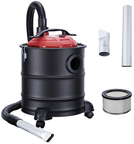 AREBOS Aspirateur à Cendres 1200W 20L avec 3 roulettes INCL. Filtre HEPA | Fonction d'aspiration et de soufflage | Tuyau d'aspiration renforcé de métal & 2 Embouts métalliques