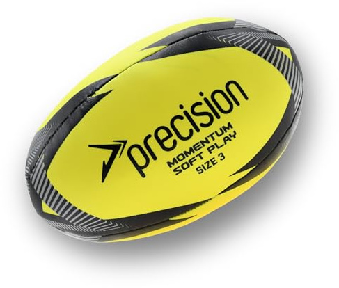 Precision Momentum Soft Play Rugby Ball, Lightweight Foam Safe for Indoor and Outdoor Use, Easy to Handle, Size 3, Fluo Yellow