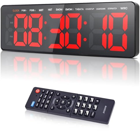 Manoive Temporizador de Gimnasio, 13.2 Grande Reloj de Pared Digital Temporizador de Intervalo LED con Countdown & Up Cronómetro, Brillo & Volumen Ajustable, Gym Timer con Control Remoto para Casa
