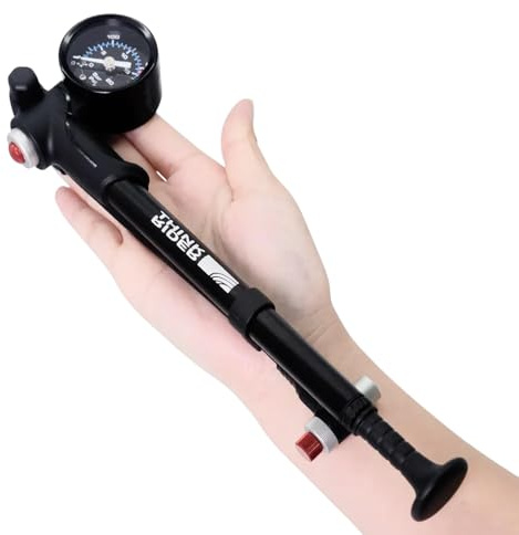 Portable Bicycle Air Pump 300 PSI - High Pressure Pump with Gauge for Front/Rear Suspension and Shock Absorber Mountain Bike MTB - Compact and Accurate