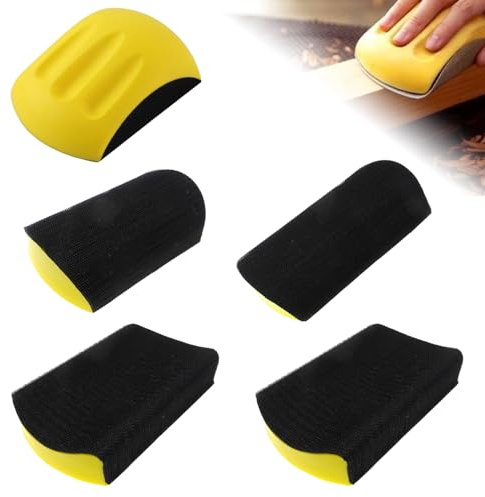 5 Piezas y 6 Pulgadas Taco de Lijado Manual, Espuma de PU + Plástico, Mango Ergonómico, para Pulir Madera y Lijado Fino, Adecuado para Madera, Azulejos, Metal, Vidrio (Amarillo)