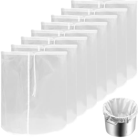 LOLYSIC 8 Stück Nylon Filterbeutel mit Verstärkten Tragegriffe Weinfilter Bier Brauen Set Filter Braubeutel Presstuch für Obstpresse 45*35cm nussmilchbeutel für Wein, Bier, Braukörner (120/300 Mesh)