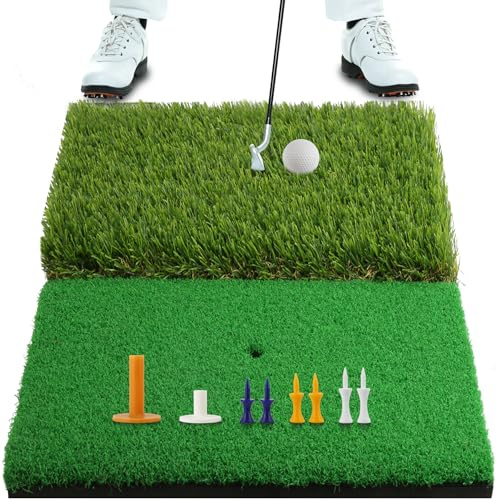 Dual-Turf golfmatta – Golf träningsmatta, vikbar och bärbar golftorvmatta med 8 t-shirts, golfflisning och putsmatta för inomhus/utomhus