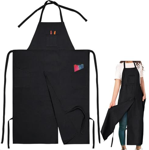 Nidoul Split Leg Ceramics Apron,Heavy Duty Canvas Pottery Apron with 3 Portable Pocket,Adjustable Waterproof Art Smock Full Coverage Aprons for Women Men DIY Ceramic Gardening Painting Sculpture,Black