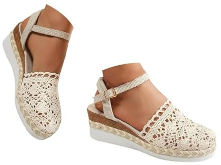 Closed Toe Espadrille Wedge Sandals for Women Adjustable Ankle Strap Orthopedic Summer Casual Beach Sandals