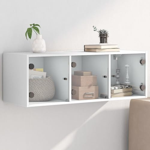 YunCangg Armario de pared con puertas de cristal, color blanco, 102 x 37 x 35 cm, para salón, oficina, pasillo, con espacio de almacenamiento y varios compartimentos para guardar y ordenar