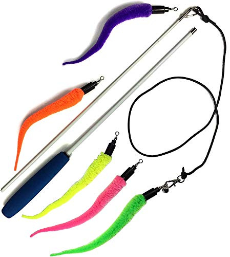 PET FIT for Life 5 PIECE SQUIGGLY Worm Wand CAT Toy