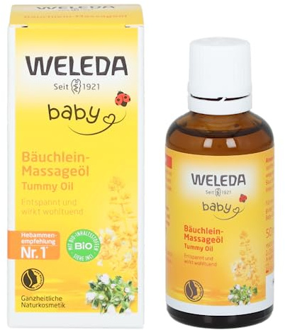 WELEDA Bio Baby Bäuchlein Huile de massage cosmétique naturelle pour soulager les douleurs abdominales et les crampes des bébés et des tout-petits, huile de soin pour favoriser la digestion (1 x 50 ml