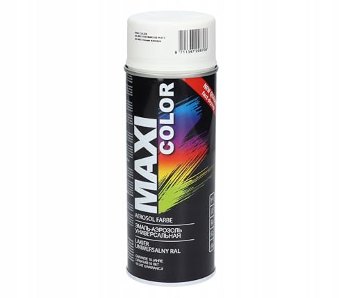 Maxi Color NEW QUALITY Sprühlack Lackspray 400ml Universelle spray Nitro-zellulose Farbe Sprühlack schnell trocknender Sprühfarbe (Ral 9010 reinweiß matt)
