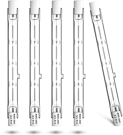 Luxvista 118mm R7S 300W Halogen lampe linear, Dimmbar 118mm Halogenlampe linear röhrenförmig R7S, Warmweiß 2800K 5900lm energiesparend (5 Stück)