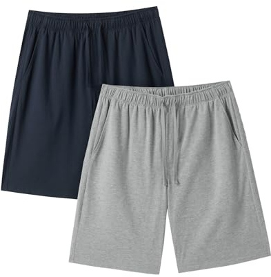 LAPASA Pacco da 2 Pantaloncini Pigiama Uomo Policotone Leggero Stile e Taglie Americane Tuta Abbigliamento da Notte Grigio/Blu Navy XXL M93