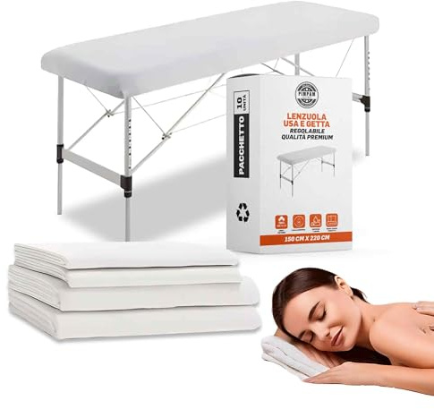 Pack 10 Enkel-spännlakan som är Justerbar | 150 x 220 cm | 100% återvinningsbar | Vattentät och hypoallergen | Idealisk för sängar, massagegar, sjukhussängar | Tillverkad i Spanien.