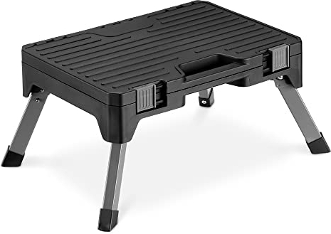 Navaris 2-in1 Tritthocker mit Stauraum für Werkzeuge - Tragbarer Klapphocker inkl. leerer Werkzeugkoffer - Wohnwagen Zubehör Tritt Erhöhung Faltbar