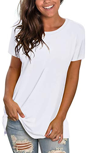 White T Shirts for Women Loose Fitting Tee Summer Tops 2024 Short Sleeve Workout Shirts L