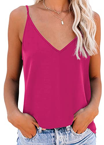 NONSAR Canottiera da donna con spalline sottili, basic top lungo, con spalline regolabili, cami camisole, Rosa., L
