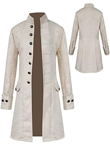 Costume d'Halloween pour homme - Manteau steampunk - Veste de carnaval gothique médiévale - Jupe de marche victorienne - Uniforme smoking rétro - Long bouton (blanc, taille 2XL)