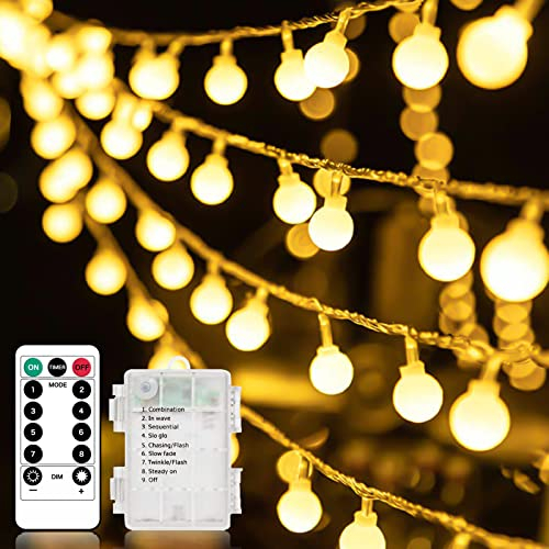 Liyade Globe Lichterkette Innen/Außen, 9M 60LED Lichterketten Kugeln Außen/Innen mit Fernbedienung 8 Modus Wasserdicht Weihnachtsbeleuchtung für Hochzeit/Weihnachten/Balkon Deko (Warmweiß)