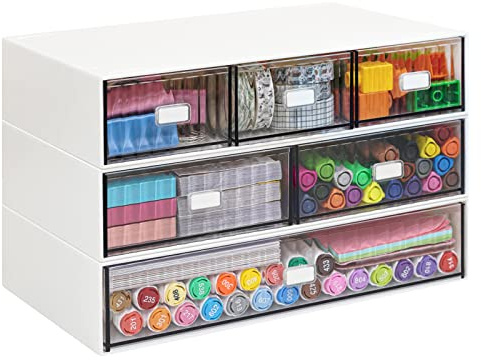 Schreibtisch Organizer 6 Fächer Plastik Büro Organizer, Multifunktionaler Stiftehalter Schreibtisch mit Schublade,Tisch Organizer aus Kunststoff, Stifteköcher für Büro Zuhause Schule (Weiße 1)