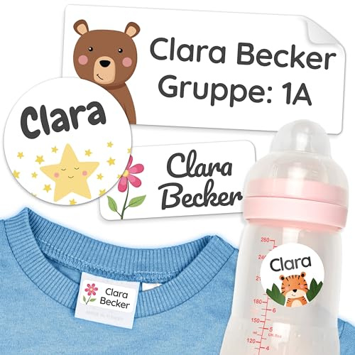 melu kids® Name Sticker Set Kids for Clothes & Objects (100 Pieces) Name Tags for School, Nursery and Kindergarten, Waterproof and in Various Sizes - White