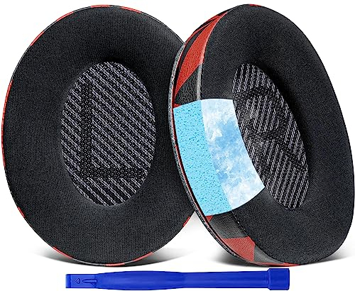 SoloWIT Cooling-Gel Ear Pads Cushions Replacement, Earpads for Bose QuietComfort 35 (QC35) and Quiet Comfort 35 II (QC35 II) Over-ear Headphones, Noise Isolation Foam - QC35 CG Red Storm