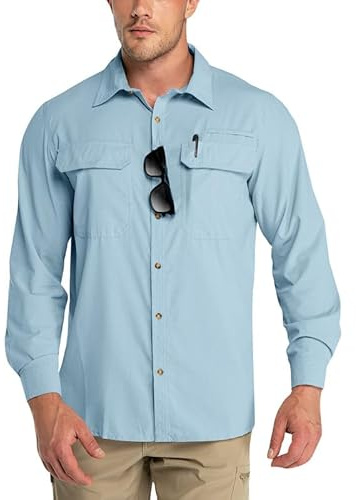 Outdoor Ventures Camisa de manga larga para hombre, camisa funcional al aire libre, camisas de secado rápido, camisa informal para el tiempo libre, camisa deportiva transpirable, primavera, verano,
