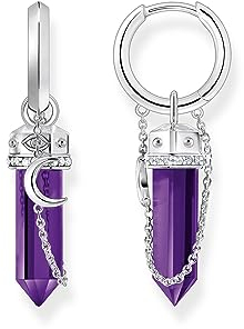 THOMAS SABO Creolen mit Anhänger mit imitiertem Amethyst Silber geschwärzt 925 Sterlingsilber, Geschwärzt