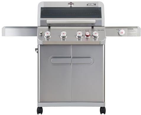 Monument Grills Mesa415BZ - Barbecue a gas propano a 4 fuochi, in acciaio inox, 62.000 BTU, per patio, giardino, barbecue con bruciatore laterale e manopole di controllo, Mesa415BZ