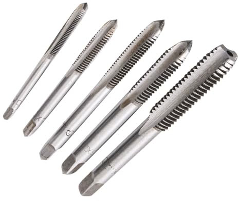 Fongmore 5-teiliges M3 M4 M5 M6 M8 metrisches Spirale Punkt Hahn Gewindebohrer Set, Hochgeschwindigkeitsstahl 6542, Titannitridbeschichtung, Gewindebohrerset