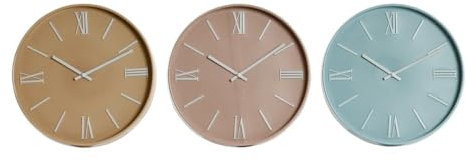 Home ESPRIT Reloj de Pared Azul Rosa Mostaza PVC 30 x 4 x 30 cm (3 Unidades)