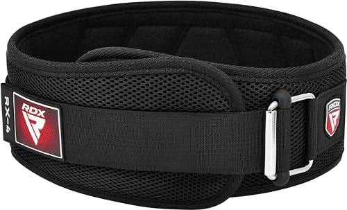 RDX RX4 Weightlifting Belt – EVA Foam Padded, Back Support Gym Belt for Men & Women – Nylon Strap, Hook & Loop Closure, Tension Lock – For Lifting, Squats, Deadlifts, Fitness & Powerlifting – Black M