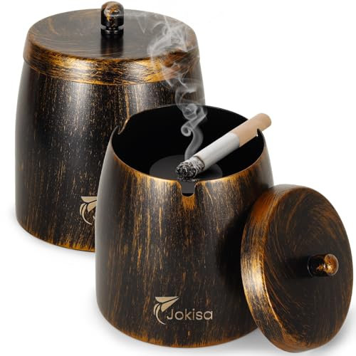 Aschenbecher für Draussen 2er Set, Edelstahl Retro Aschenbecher mit Deckel für Innenbereich & Outdoor, Windaschenbecher mit Rutschfestem Unterseite für Garten Bar und Balkon - XXL