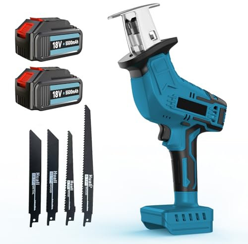 Säbelsäge Akku mit 2 3000mAh Akkus und 4 Sägeblättern, 3500spm Bürstenlos Säbelsäge Fuchsschwanz Säge Elektrisch Reciprosäge, Strichlänge 15 mm