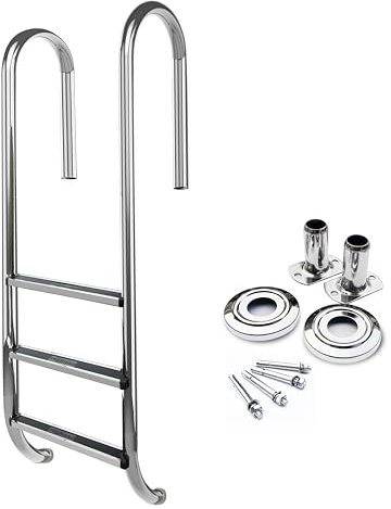 Vellynoox 3 Treads In Ground Stainless Steel Swimming Pool Ladder Stainless Steel Steps Entry and Exit System for Up to 250 Pound Capacity Replacement 1.90 Inch Diameter (3 Treads)