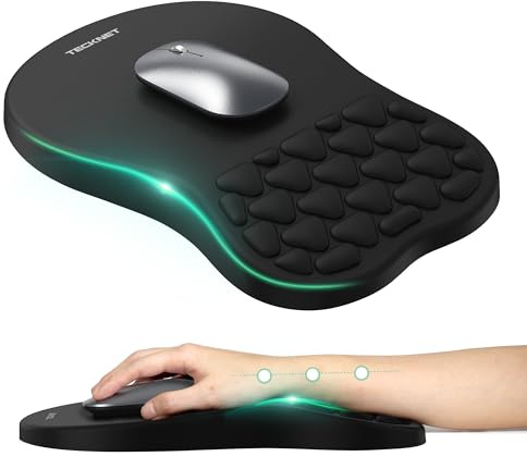 TECKNET Mouse Mat Wrist Support with Massage Design– Ergonomic 8° Wrist Rest Mouse Pad, Non-Slip PU Base, Smooth Lycra Surface, Waterproof Mousepad for Office & Gaming (Black)