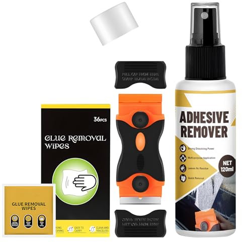 WEILAOK Disolvente Pegamento, Quita Adhesivos, Quita Pegamento Adhesivo, Elimina Rápidamente Etiquetas y Residuos de Adhesivo de las Superficies, Viene con Raspador y Glue Remover Wipes -120ml