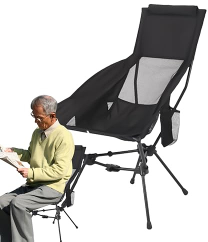 Zunishaone Sillas Plegables Para Exteriores | Silla Portátil De Trekking Ligera Y Compacta,Asiento Plegable Ligero y Compacto Con Respaldo Alto Y Soporte Cabeza Para Viaje Picnic Excursiones