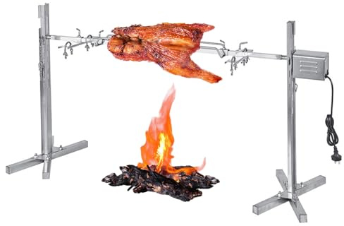 YUZINO BBQ rotisserie kit, 15 W elektrisk automatisk grill grill rostfritt stål rotisseri, 110 cm lång svinsteksros, justerbar höjd i 5 steg, för grillbarer