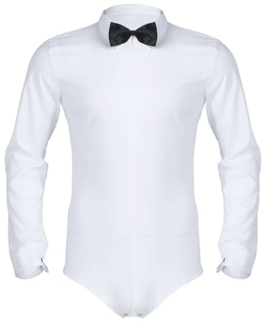 Sxiwei Uomo Camicia A Maniche Lunghe Longsleeve Bianca Slim Fit Body Overall Tshirt Con Farfallino Elegante Abbigliamento Da Ballo Da Sposo Uomo Mxl Bianco M