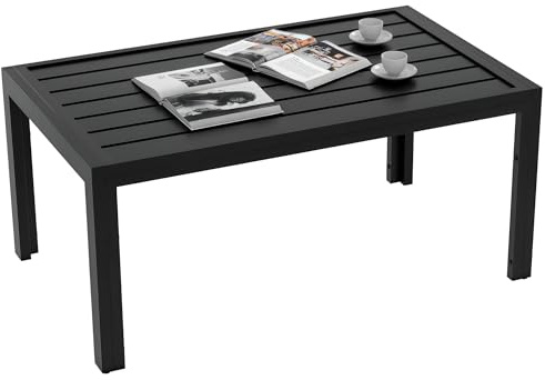 Outsunny Mesa de Centro de Jardín Rectangular, Mesa Auxiliar con Estructura de Acero Galvanizado y Superficie de Tablillas, Mesita de Café para Patio, Balcón, Terraza o Porche, Negro