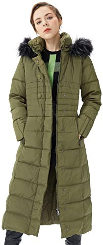 Orolay Women's Winter Long Down Jacket with Fur Hood Raglan Sleeve Coat Quilted Comfort Jacket Armygreen XL