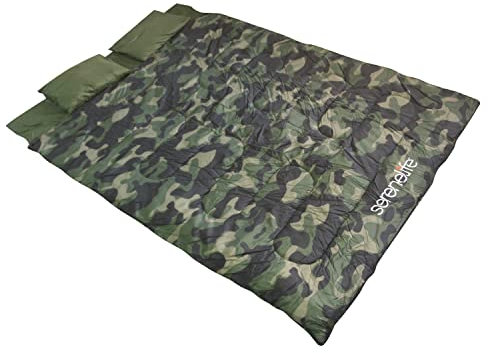 Backpacking Schlafsack Camping Gear – Doppelschlafsack für Erwachsene/Jugendliche mit 2 Kissen, Tasche – Outdoor leichte wetterfeste Schlafsäcke – Camping, Wandern – SLSBCA.5 (Tarnfarben)