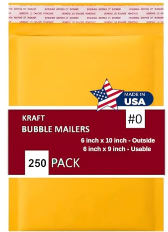 IPACKNOW 250 PC #0 6x10 Inches 250 Pack Inches Kraft Bubble Mailers Yellow Shipping Padded Envelopes Self Seal Waterproof Cushion Envelopes